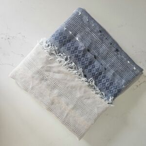 🩷 Soft, handwoven, fringed scarf - blue and light pink